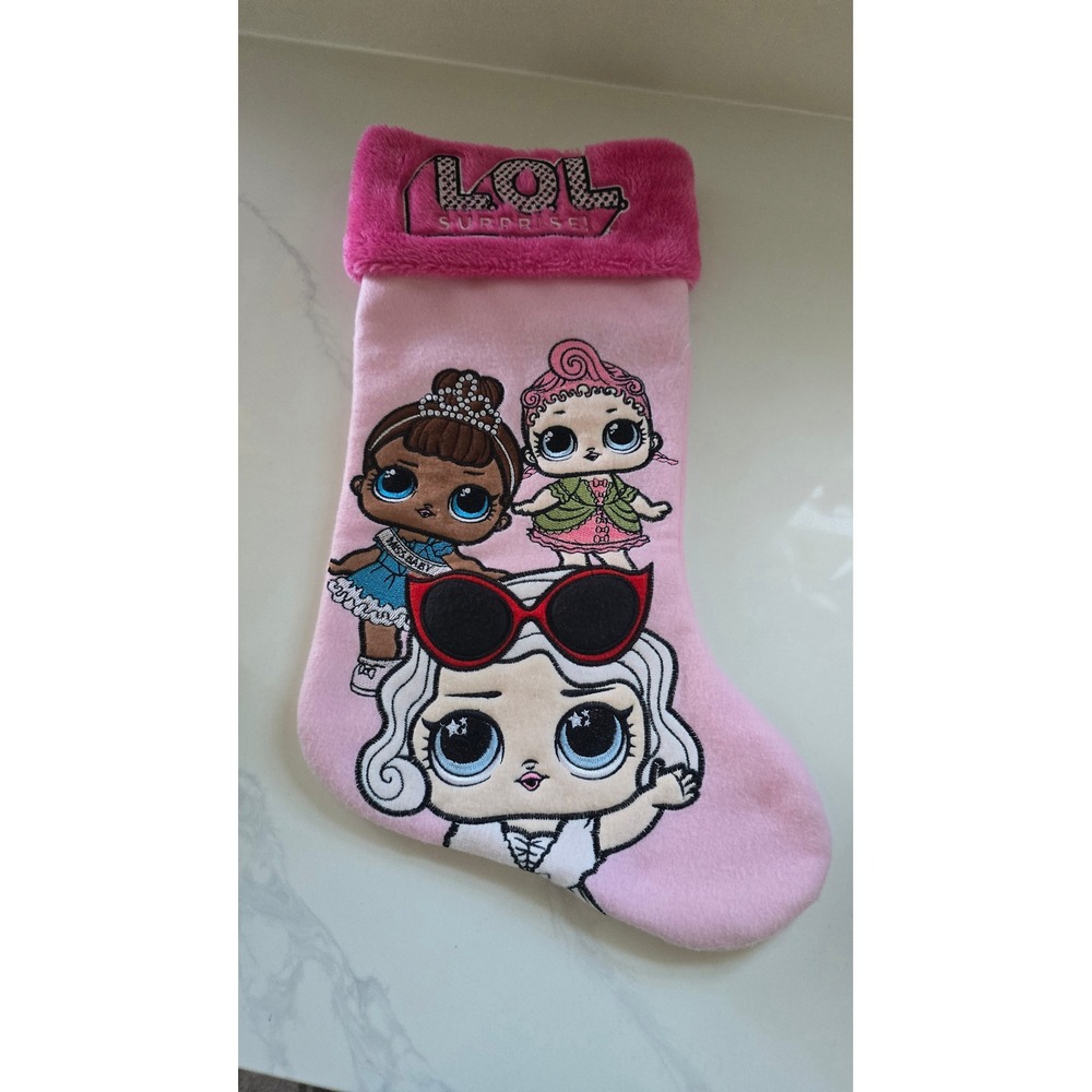 LOL Surprise Christmas Stocking Pink Fleece Faux Fur Miss Baby Embroidered Decor